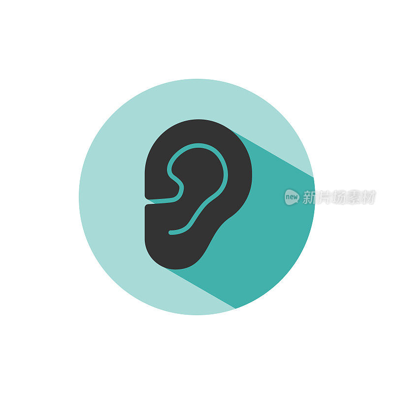 Body senses heard. Ear icon with shade on green circle